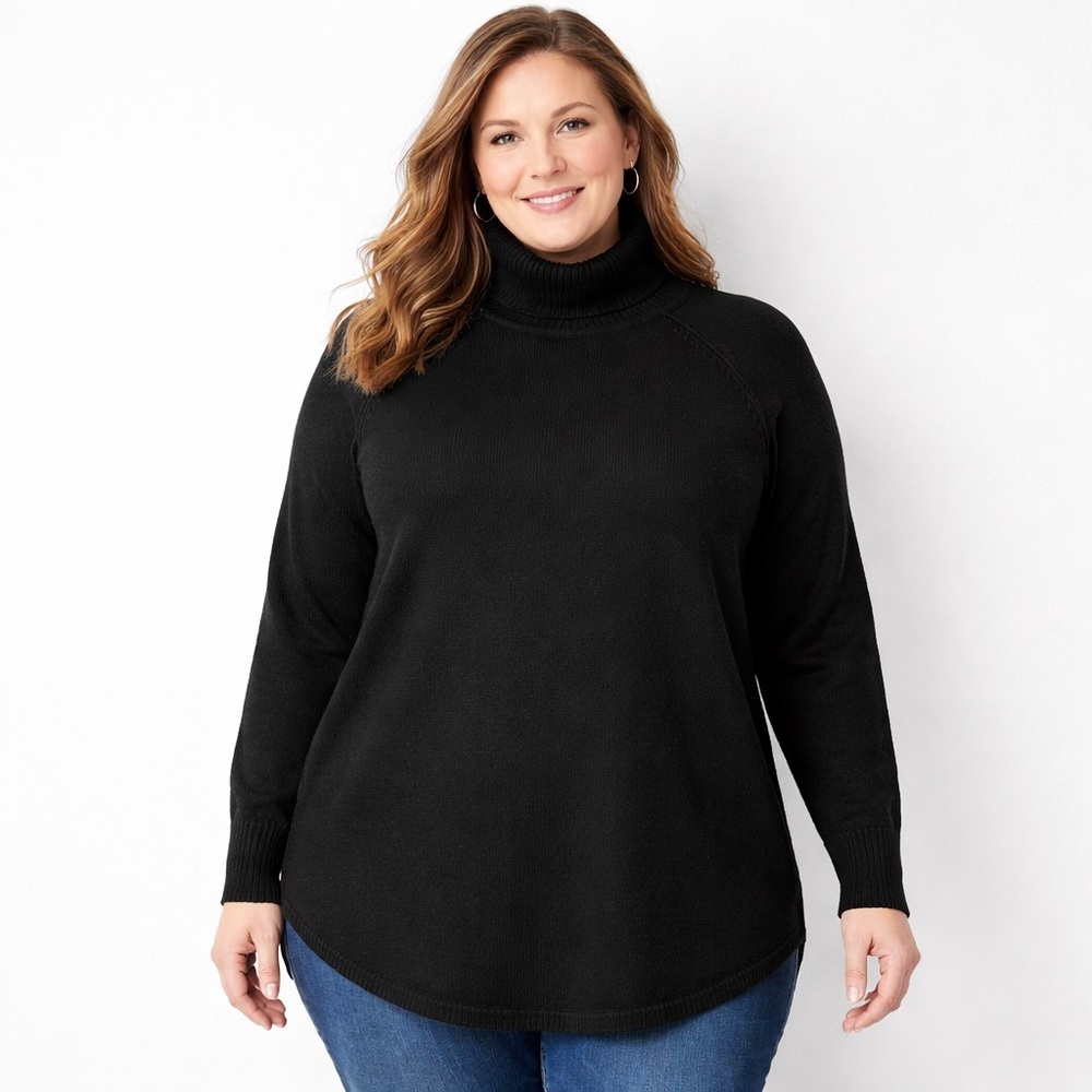J. Jill Turtleneck Sweater Black 2X Rounded Hem Cotton Blend Minimalist